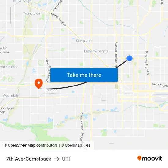 7th Ave/Camelback to UTI map