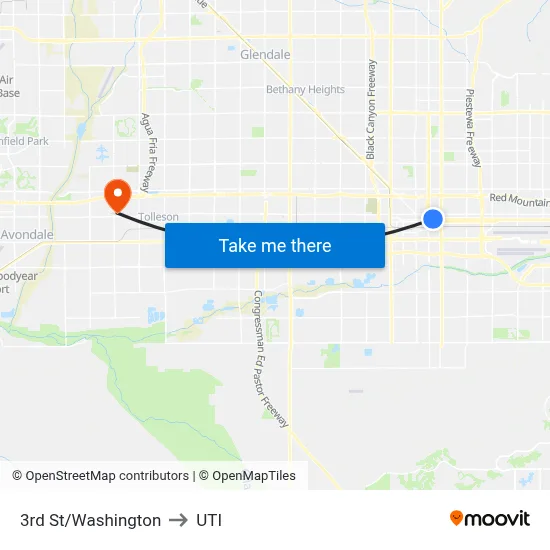 3rd St/Washington to UTI map