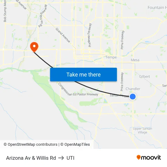 Arizona Av & Willis Rd to UTI map