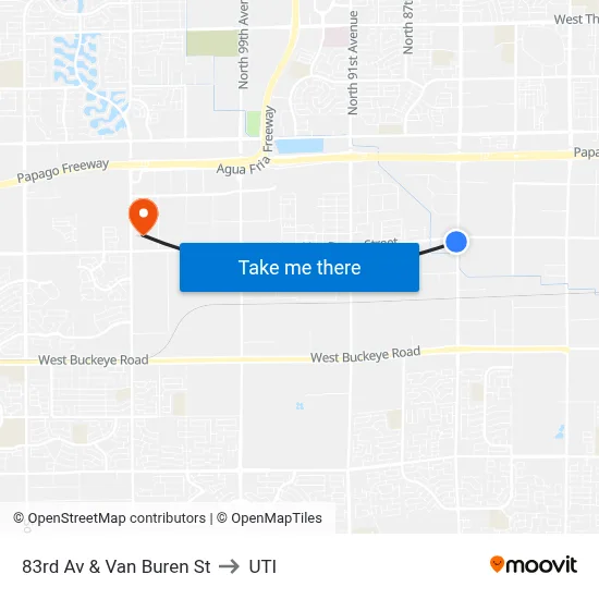83rd Av & Van Buren St to UTI map