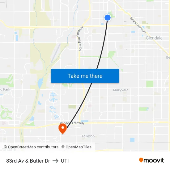 83rd Av & Butler Dr to UTI map