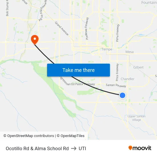 Ocotillo Rd & Alma School Rd to UTI map