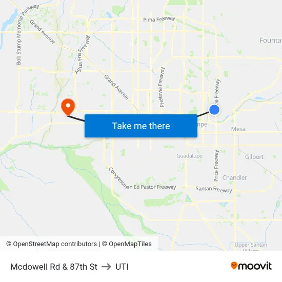 Mcdowell Rd & 87th St to UTI map