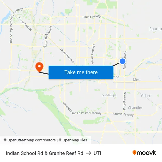Indian School Rd & Granite Reef Rd to UTI map