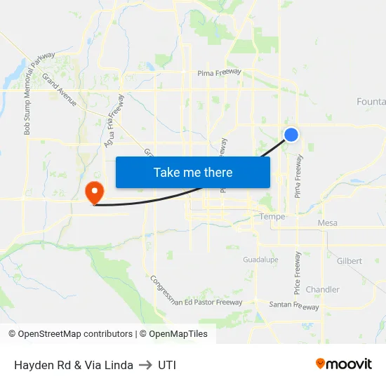 Hayden Rd & Via Linda to UTI map