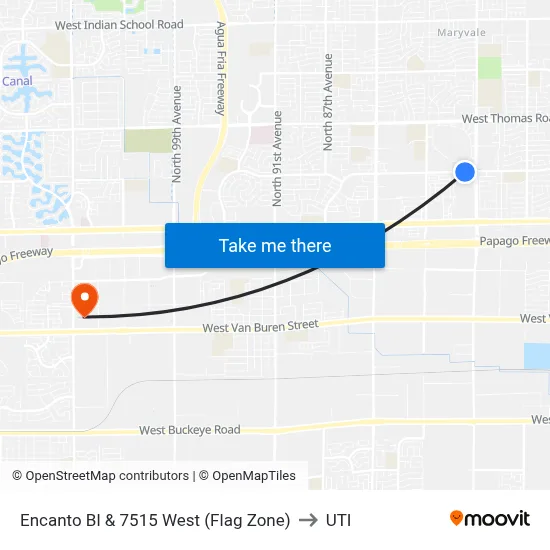 Encanto Bl & 7515 West (Flag Zone) to UTI map