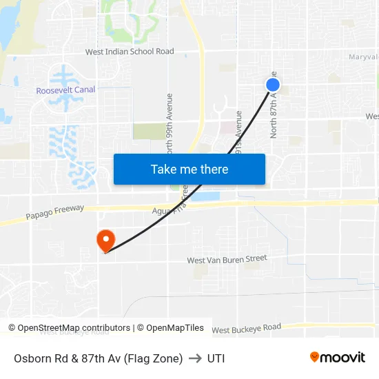Osborn Rd & 87th Av (Flag Zone) to UTI map