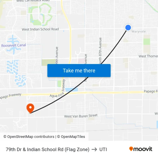 79th Dr & Indian School Rd (Flag Zone) to UTI map