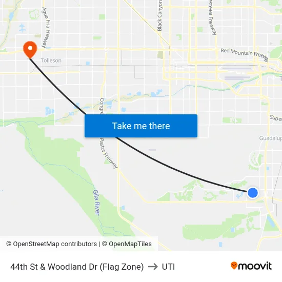 44th St & Woodland Dr (Flag Zone) to UTI map