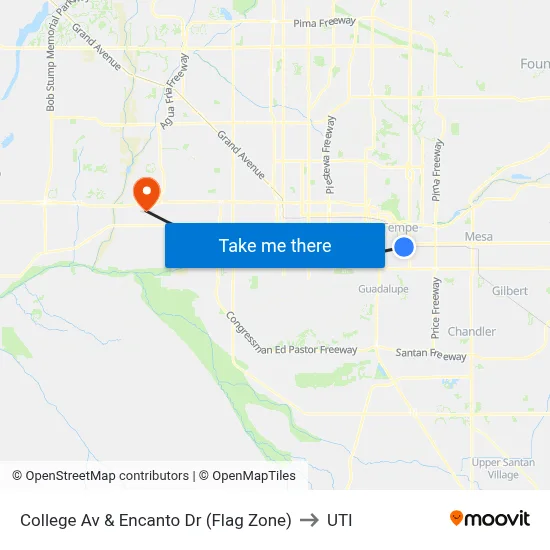 College Av & Encanto Dr (Flag Zone) to UTI map