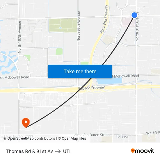 Thomas Rd & 91st Av to UTI map