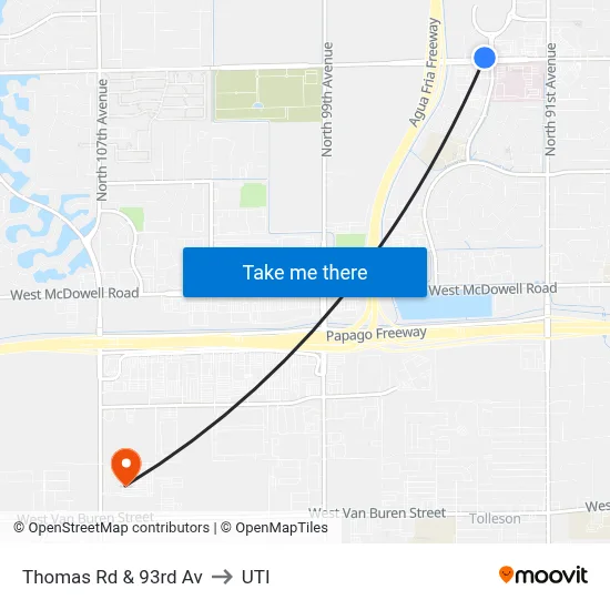 Thomas Rd & 93rd Av to UTI map