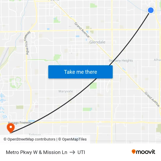 Metro Pkwy W & Mission Ln to UTI map