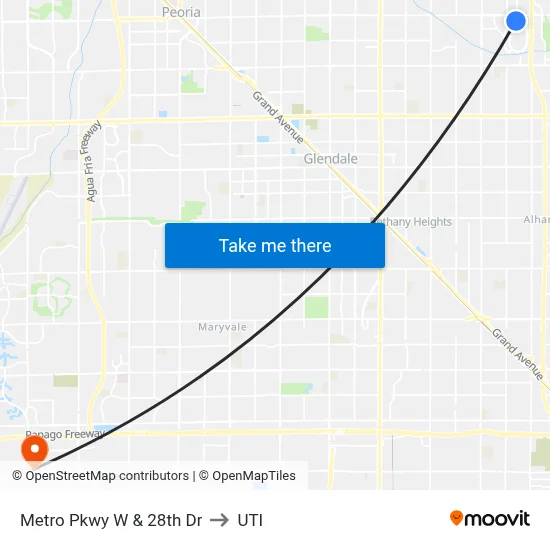 Metro Pkwy W & 28th Dr to UTI map