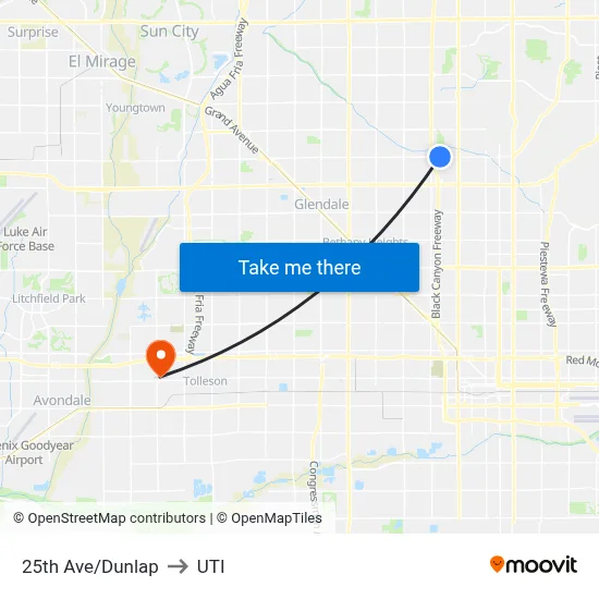 25th Ave/Dunlap to UTI map
