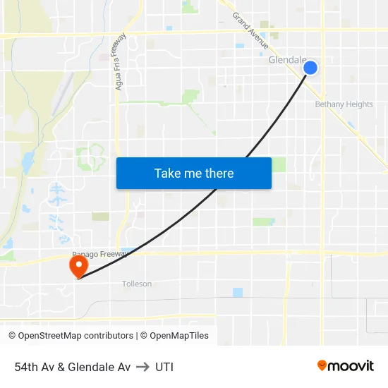 54th Av & Glendale Av to UTI map