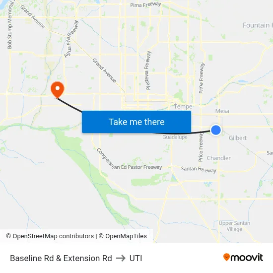 Baseline Rd & Extension Rd to UTI map