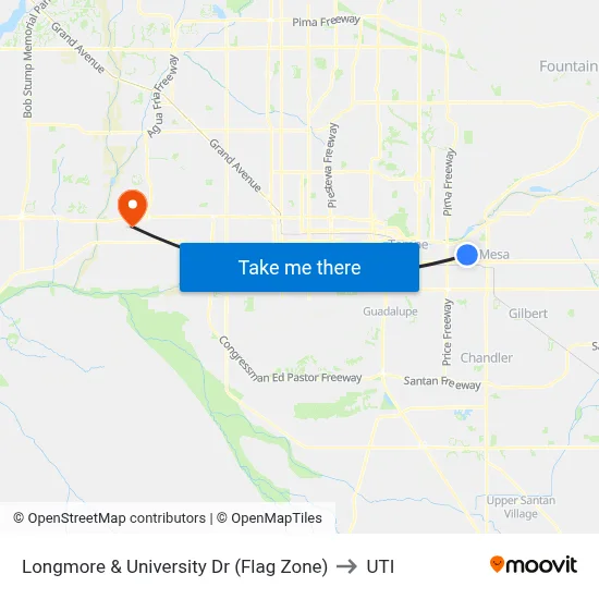 Longmore & University Dr (Flag Zone) to UTI map