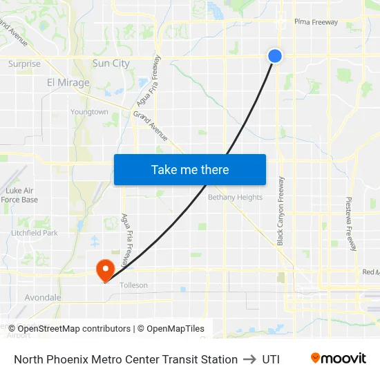 North Phoenix Metro Center Transit Station to UTI map