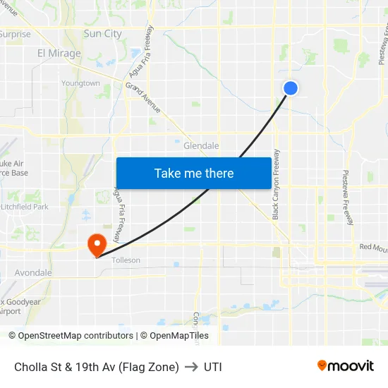 Cholla St & 19th Av (Flag Zone) to UTI map