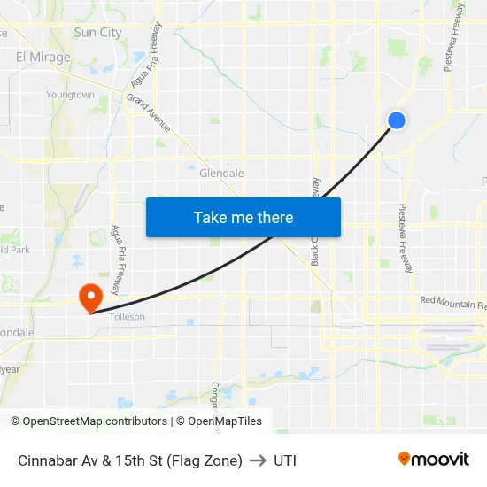 Cinnabar Av & 15th St (Flag Zone) to UTI map