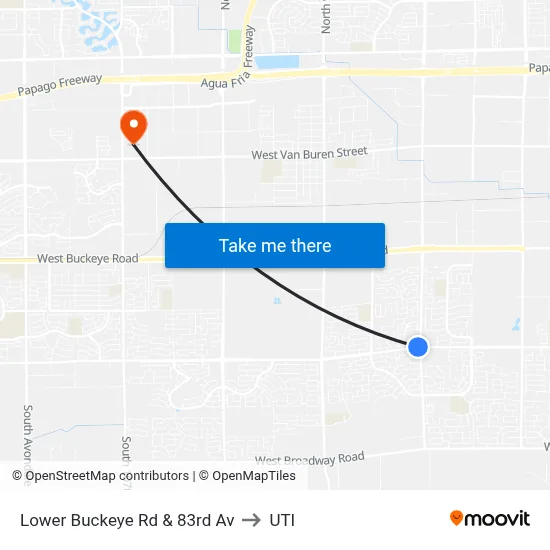 Lower Buckeye Rd & 83rd Av to UTI map
