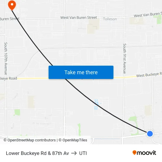 Lower Buckeye Rd & 87th Av to UTI map