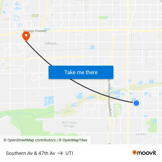 Southern Av & 47th Av to UTI map