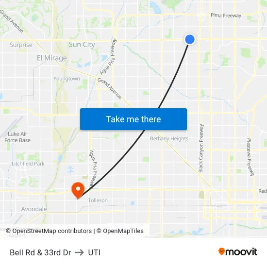 Bell Rd & 33rd Dr to UTI map