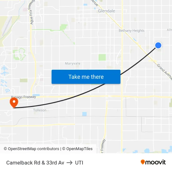 Camelback Rd & 33rd Av to UTI map