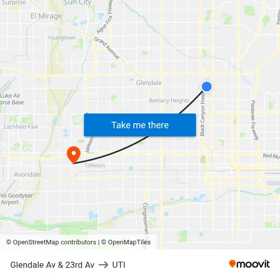 Glendale Av & 23rd Av to UTI map