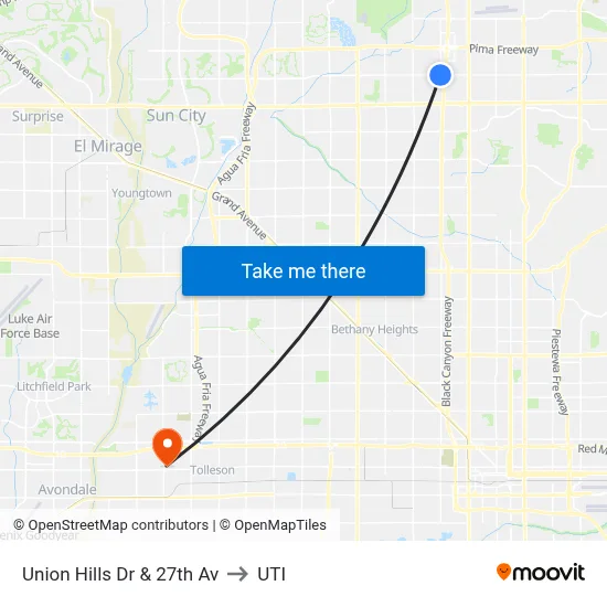 Union Hills Dr & 27th Av to UTI map