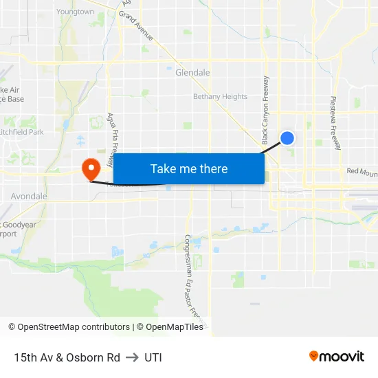 15th Av & Osborn Rd to UTI map