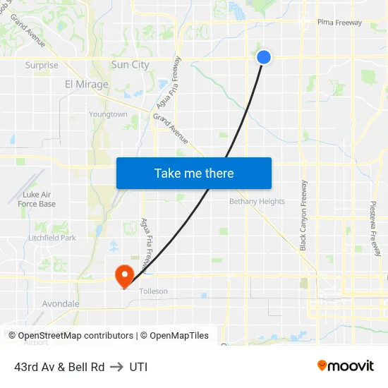 43rd Av & Bell Rd to UTI map