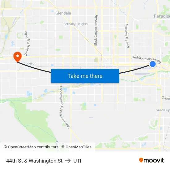 44th St & Washington St to UTI map