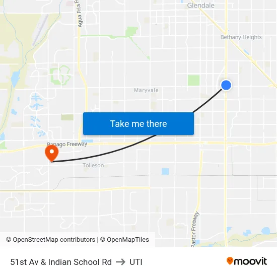 51st Av & Indian School Rd to UTI map