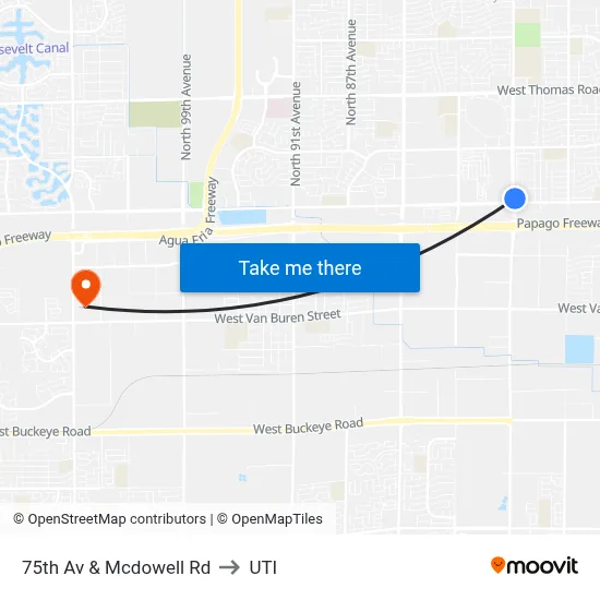 75th Av & Mcdowell Rd to UTI map