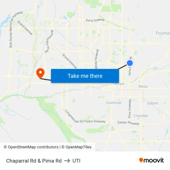 Chaparral Rd & Pima Rd to UTI map