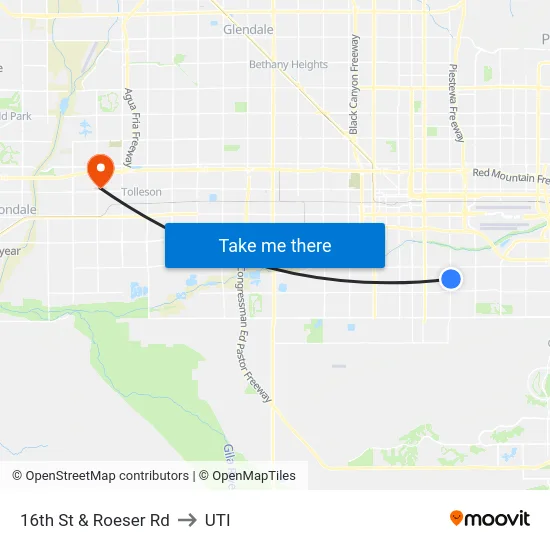 16th St & Roeser Rd to UTI map