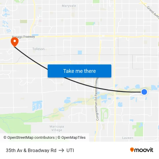 35th Av & Broadway Rd to UTI map
