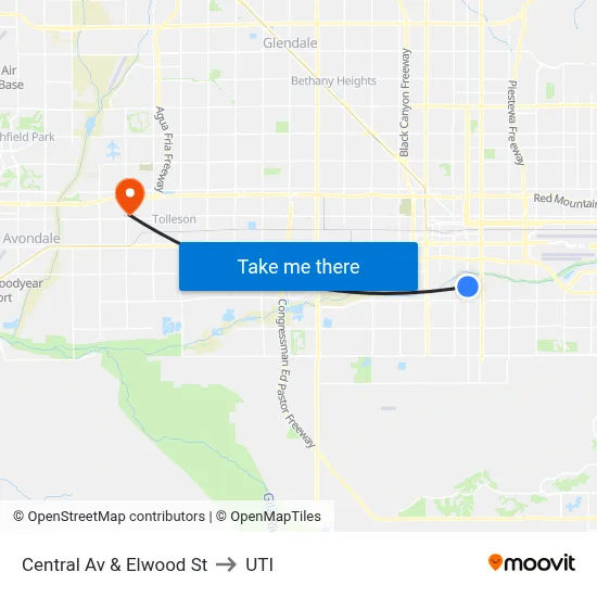 Central Av & Elwood St to UTI map