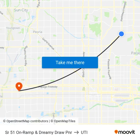 Sr 51 On-Ramp & Dreamy Draw Pnr to UTI map