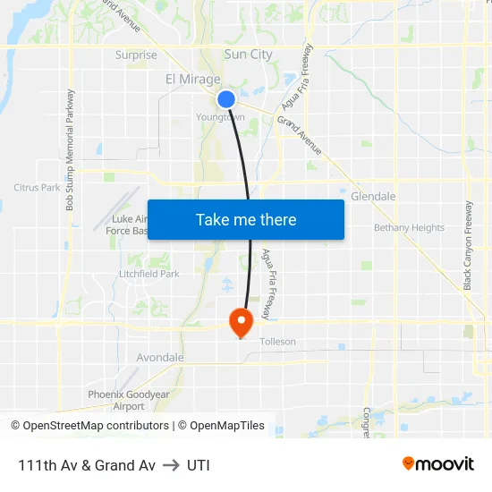 111th Av & Grand Av to UTI map