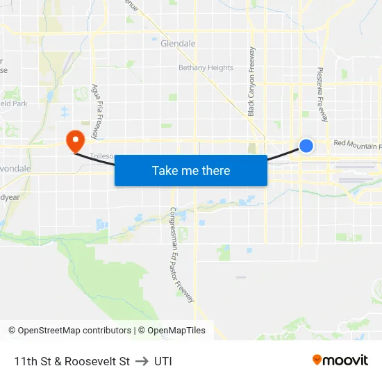 11th St & Roosevelt St to UTI map