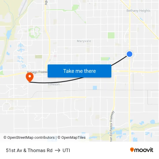 51st Av & Thomas Rd to UTI map