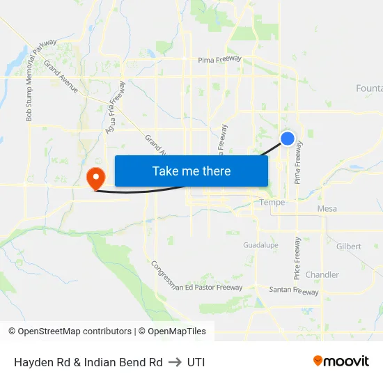 Hayden Rd & Indian Bend Rd to UTI map