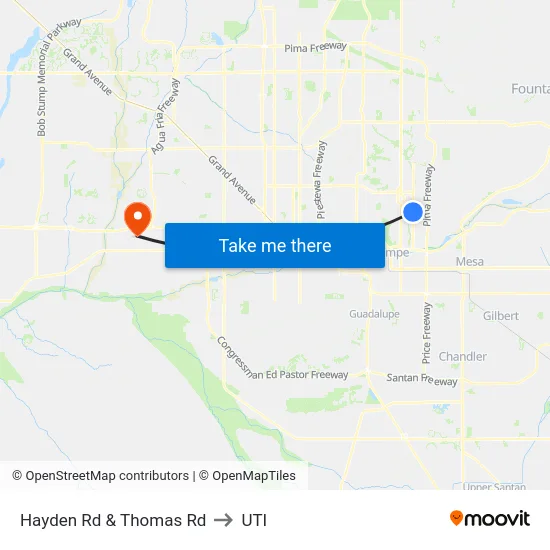 Hayden Rd & Thomas Rd to UTI map