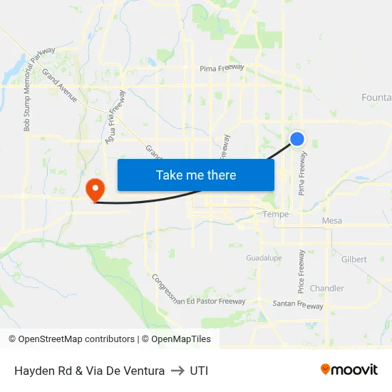 Hayden Rd & Via De Ventura to UTI map