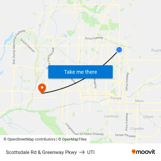 Scottsdale Rd & Greenway Pkwy to UTI map