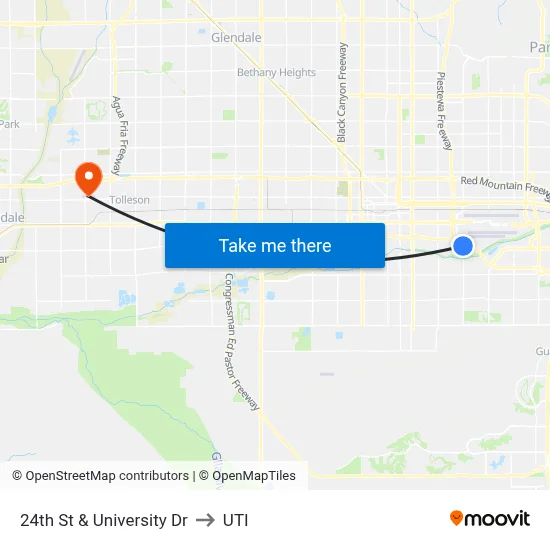 24th St & University Dr to UTI map